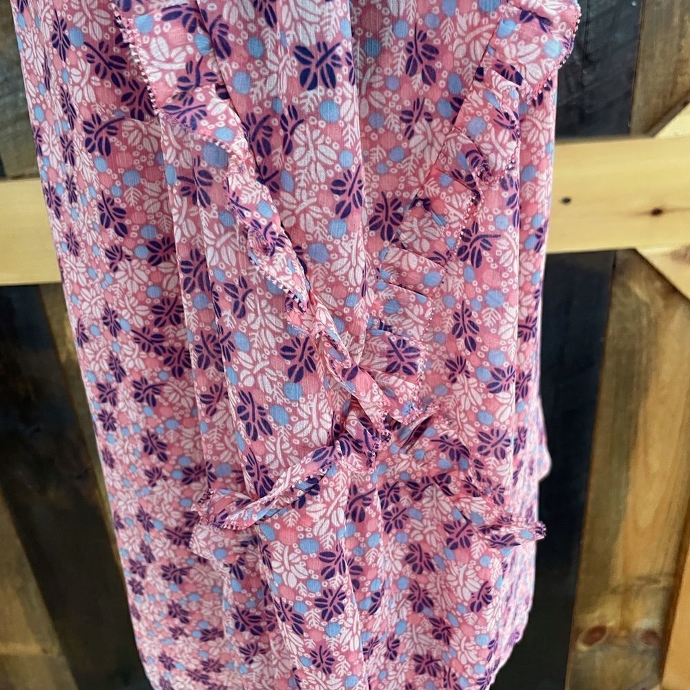 New with tags Talbots lined tie front top with semi sheer overlay, ruffle sleeve - Picture 5 of 8